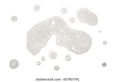 Group Of Foam Bubble And Stain From Soap Or Shampoo Washing Isolated On White Background On Top View Photo Object Design