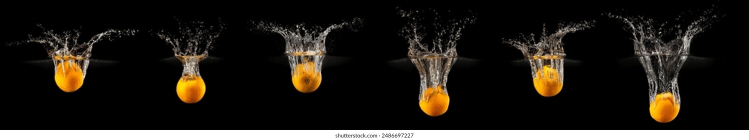 Group of fresh orange fruits falling in water with splash on black background. - Powered by Shutterstock