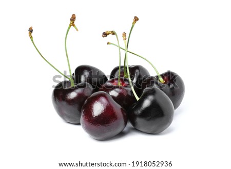 Group of fresh red cherry berry fruit isolated on white background.