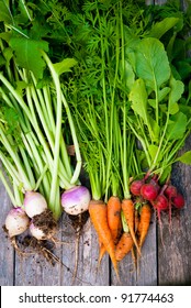 A Group Of Fresh, Root Vegetables.