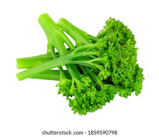 Group Of Fresh Steamed Tenderstem Broccoli Isolated On A White Background