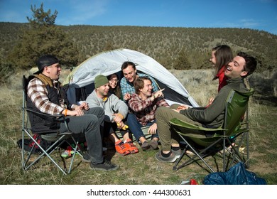 Group Of Friends At Camp, Smith Rock State Park, Oregon