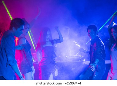 Group Of Friends Enjoying Party  Having Fun At Rooftop Party, Dj Background