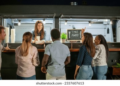 Group of friends in food truck - Powered by Shutterstock