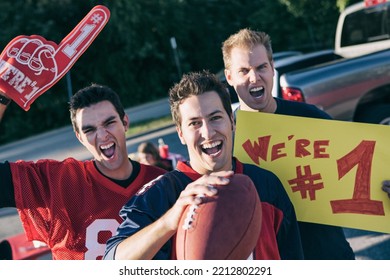 Group of friends at a football tailgating party outside. - Shutterstock ID 2212802291