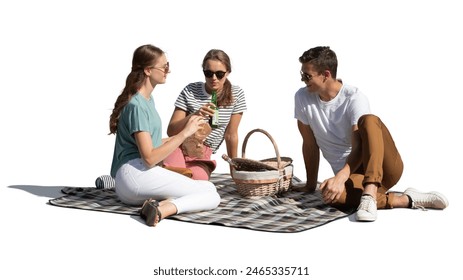 Group of friends having a fun picnic outside in summer isolated on white background - Powered by Shutterstock