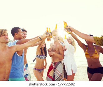 Group Of Friends Having A Summer Beach Party