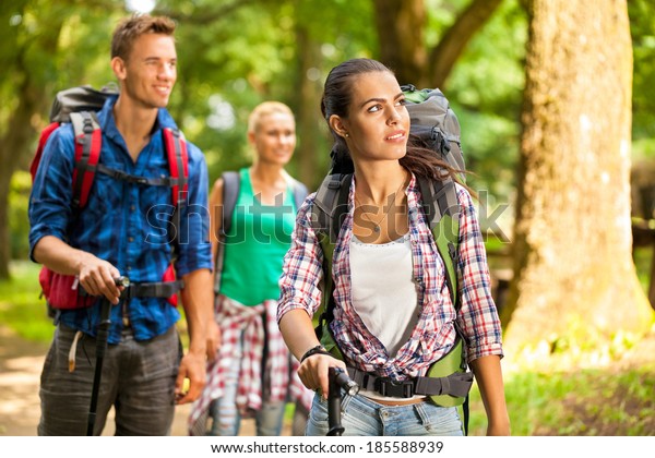 Group Friends Hiking Enjoy Beautiful Nature Stock Photo 185588939 