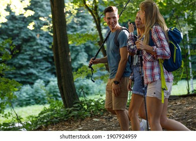 Group of friends hiking in nature.They walking trough forest .	
 - Powered by Shutterstock