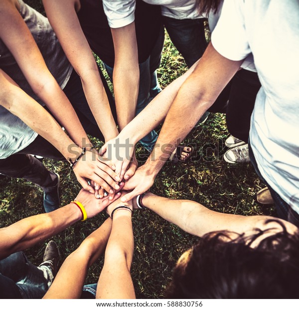 Group Friends Holding Hands Together Teamwork Stock Photo Edit Now