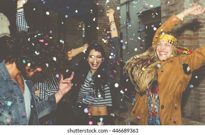 Group of friends making party outdoor in the night - Powered by Shutterstock