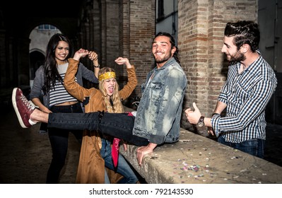 Group Of Friends Making Party Outdoor In The Night