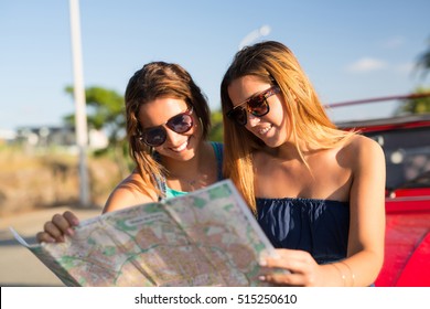 Group Of Friends On A Roadtrip Through Countryside