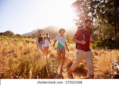 Group Of Friends On Walk Through Countryside Together