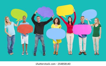 Group Friends Opinion Speech Bubbles Expression Stock Photo 254858140 ...