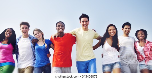 Group Friends Outdoors Diverse Cheerful Fun Concept