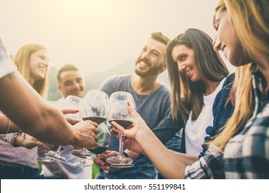 Group Of Friends At Restaurant Outdoors - People Having Dinner In A Home Garden