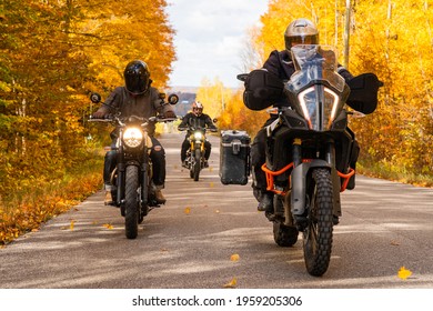Group of friends riding motorcycles in the fall in Canada - Shutterstock ID 1959205306