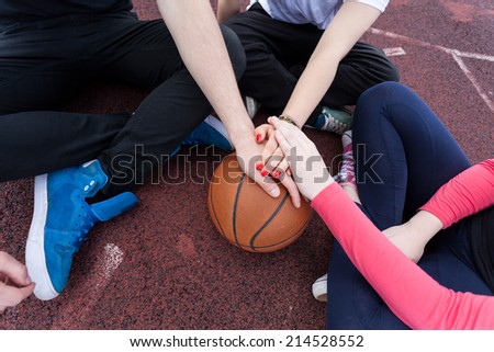 Similar – Foto Bild roter Basketballplatz mit weißen Linien auf der Straße