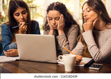 Group Of Friends Studying Together And Worried With Final Exams