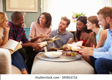 Group Of Friends Taking Part In Book Club At Home - Shutterstock ID 345816716