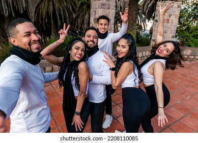 Group Of Friends Taking A Photo Selfie At The Park With Same Dress Code