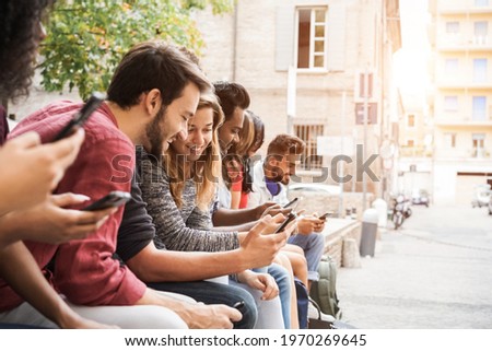 Similar – Image, Stock Photo Group of young friends with pizza and bottles of drink