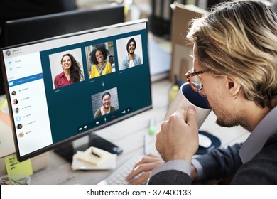 Group Friends Video Chat Connection Concept