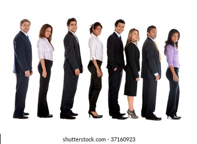 Group Of Fullbody Business People Lined Up Isolated