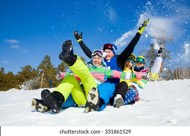 Group Funny Friends Slide Downhill Together Stock Photo 331861529 ...