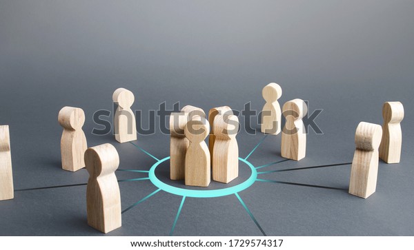 Group gathering people around.\
Collaboration and cooperation, team building. Recruitment. Joining\
around idea. Consolidation with majority. Involvement in a project.\
Accept membership in\
organization.
