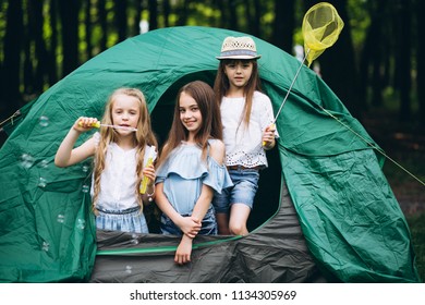 Group Girls Camping Forest Stock Photo 1134305969 | Shutterstock