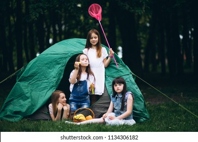 Group Girls Camping Forest Stock Photo 1134306182 | Shutterstock