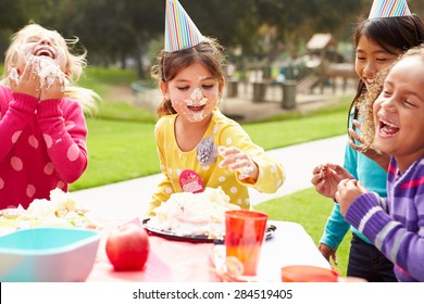 Group Of Girls Having Outdoor Birthday Party