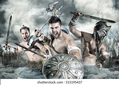 Group Of Gladiators/warriors Ready To Fight