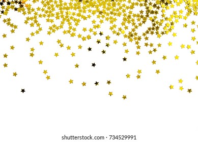 Group Of Gold Star Decoration Christmas Happy New Year Isolated On White Background Object Design On Top View