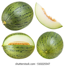 Group of green melons isolated on white background 