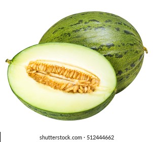 Group of green melons isolated on white background with clipping path