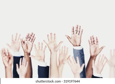 Group Of Hands Arms Raised Volunteer Concept