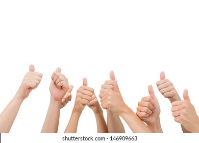 Group of hands giving thumbs up on white background - Shutterstock ID 146909663