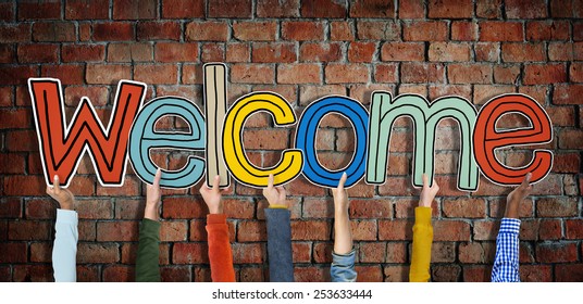 Group Hands Holding Word Welcome Stock Photo 253633444 | Shutterstock