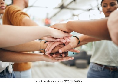 Group Hands, Motivation And Team Building Trust Mission For Success, Partnership Deal And Winner Support Together. Closeup People Celebrate Global Community, Diversity And Collaboration Achievement