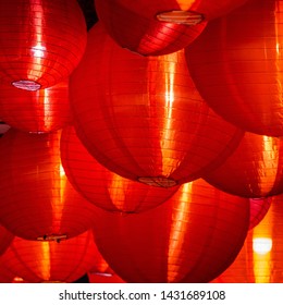 Group Of Hanging Red Paper Ball Shaped Laterns