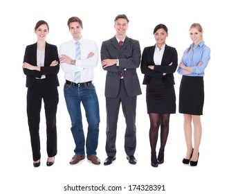 Group Of Happy Business People Standing In Pose Over White Background