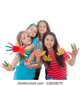 Group Of Happy Children Having Fun With Paint