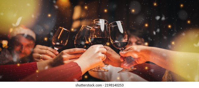 Group of  Happy Family enjoying celebrating Christmas or New Year's eve party with champagne at home. Eve family gathering meeting dream in Christmas or New Year festivals. - Powered by Shutterstock