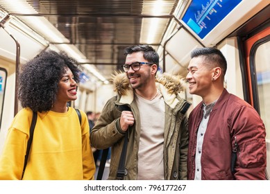 Group Happy Friends Chatting Subway Friendship Stock Photo 796177267 ...