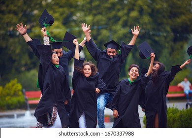 Group Of Happy Indian Students Celebrating The College Graduation, Passing The Final University Exam