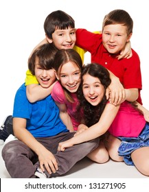 Group Of Happy Kids Sitting Together And Having Fun