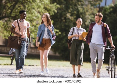 Group Happy Multicultural Students Walking Together Stock Photo ...